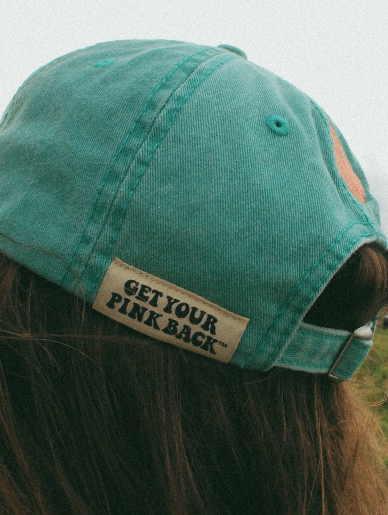 Get Your Pink Back® Feather Line Green Dad Hat - Image 4