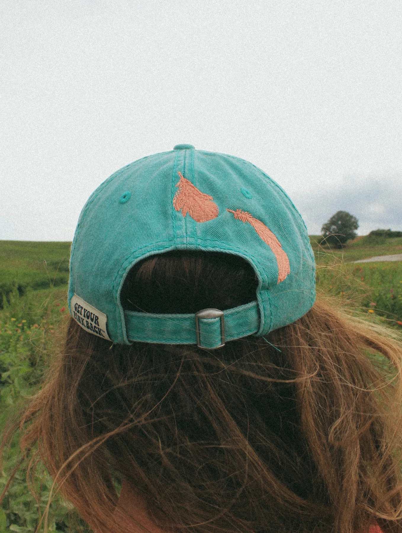 Get Your Pink Back® Feather Line Green Dad Hat - Image 5