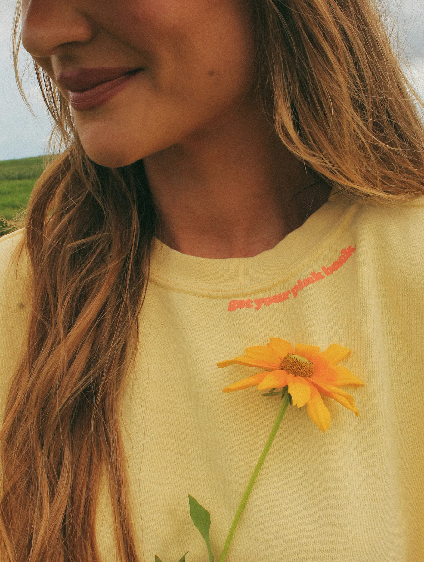 Get Your Pink Back® Feather Line Yellow Crewneck - Image 5