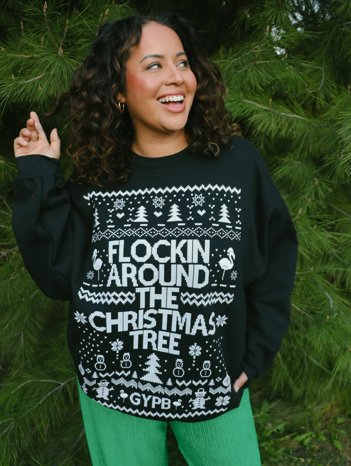 Flockin' Around the Christmas Tree Black Sweater - Image 3