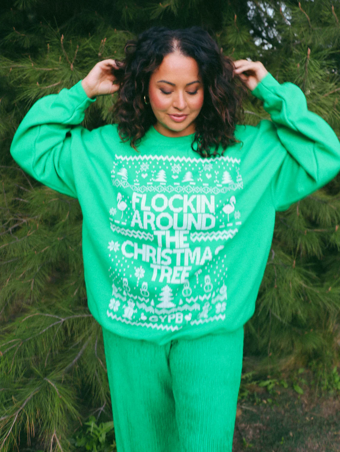 Flockin' Around the Christmas Tree Green Sweater - Image 2