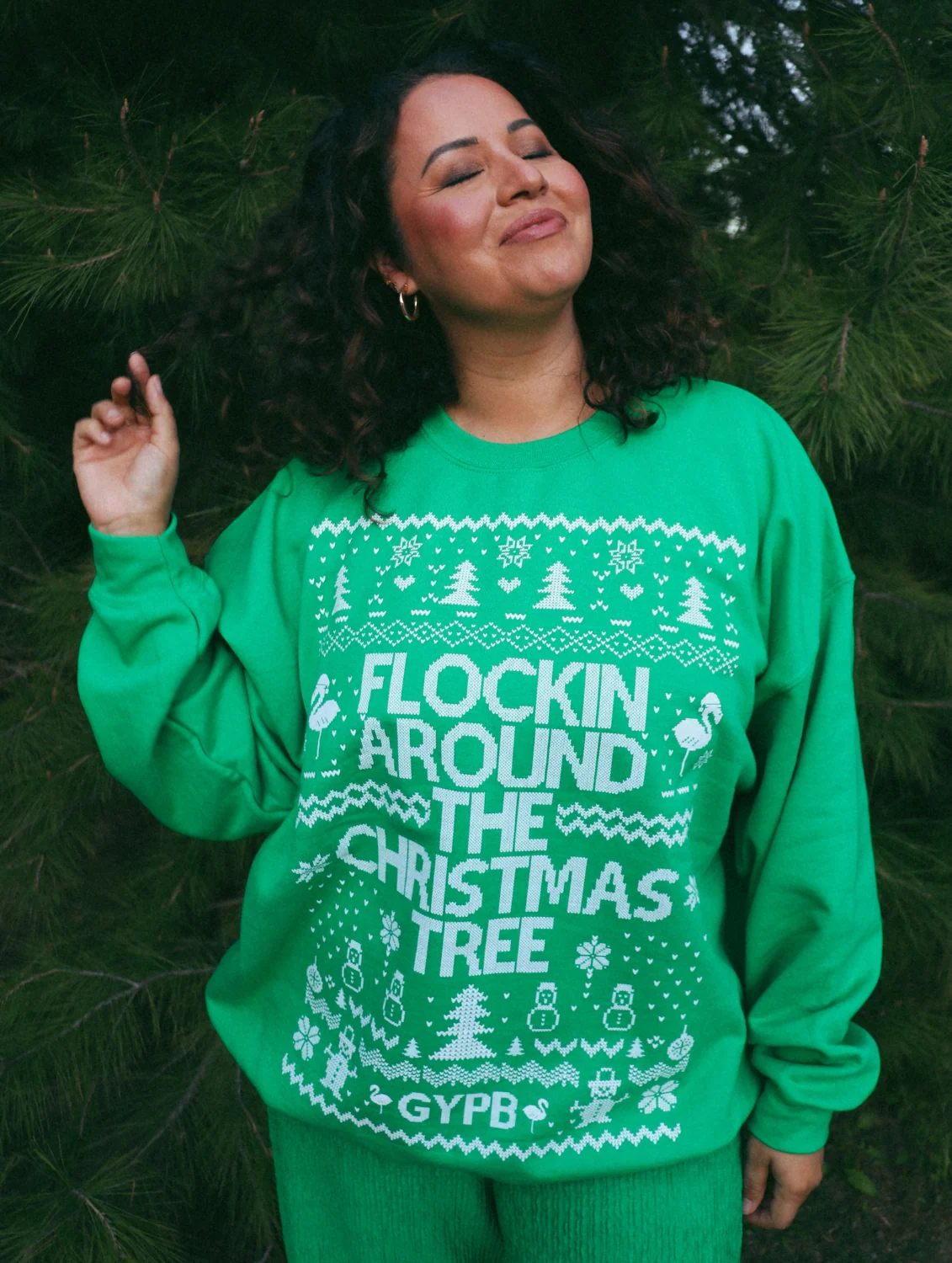 Flockin' Around the Christmas Tree Green Sweater - Image 4